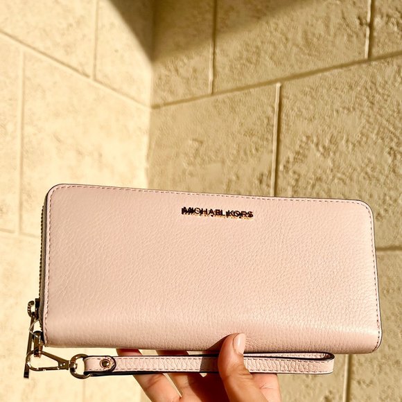 Michael Kors Jet Set Travel Large Continental Wallet Pink Powder Blush - Picture 1 of 9